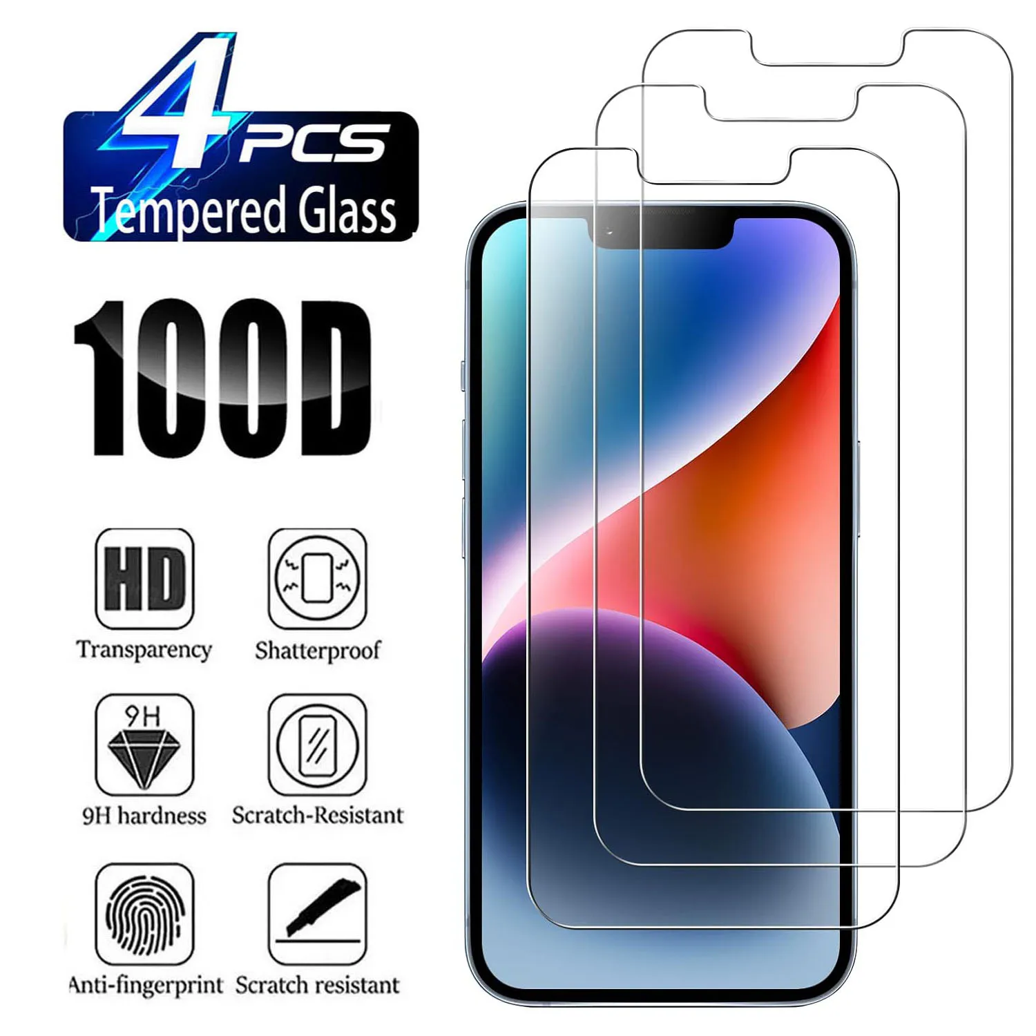 

2/4Pcs HD Tempered Glass For iPhone 13 14 13 Pro 16E Screen Protector