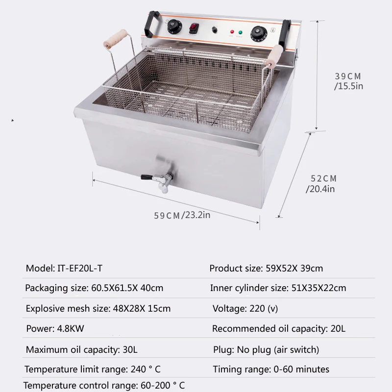 Electric Countertop Deep Fryer Extra Large Restaurant Use 4800W Commercial Hot Dog Fried Machine