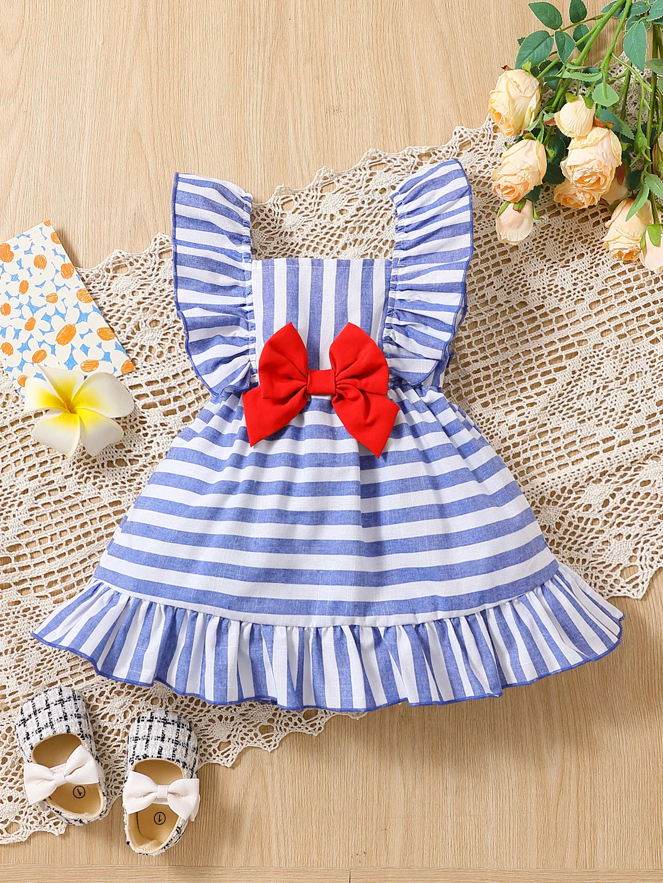 2024 New Single Piece Baby Kids Cute Checkered Bow Sleeveless Dress Casual Party Clothing