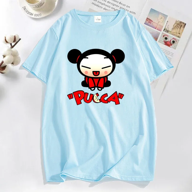 Funny Cartoon Pucca China Doll T-shirt Men Women Cute Graphic T Shirts Cotton Short Sleeve Men\'s Clothes Anime Tee Shirt