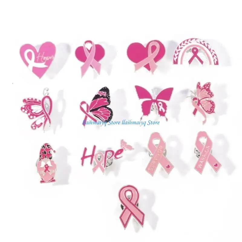 573B Pink Ribbon Brooch Pin for Breast Cancers Awareness Support Women Accessory