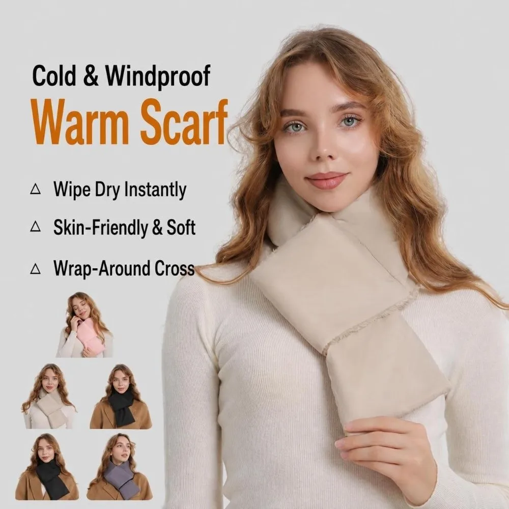 Soft Waterproof Neck Warmer Thick Down Cotton Filled Outdoor Scarf Furry Texture Windproof Winter Scarf Camping Cycling