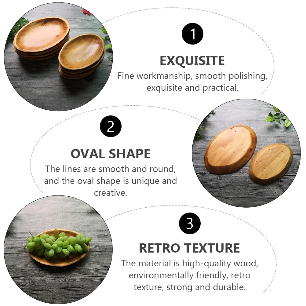 Solid Wood Fruit Bowl Wooden Oval (Small Size 22×14×3cm) Tray Snack Plate Food Serving Practical Snacks Storage