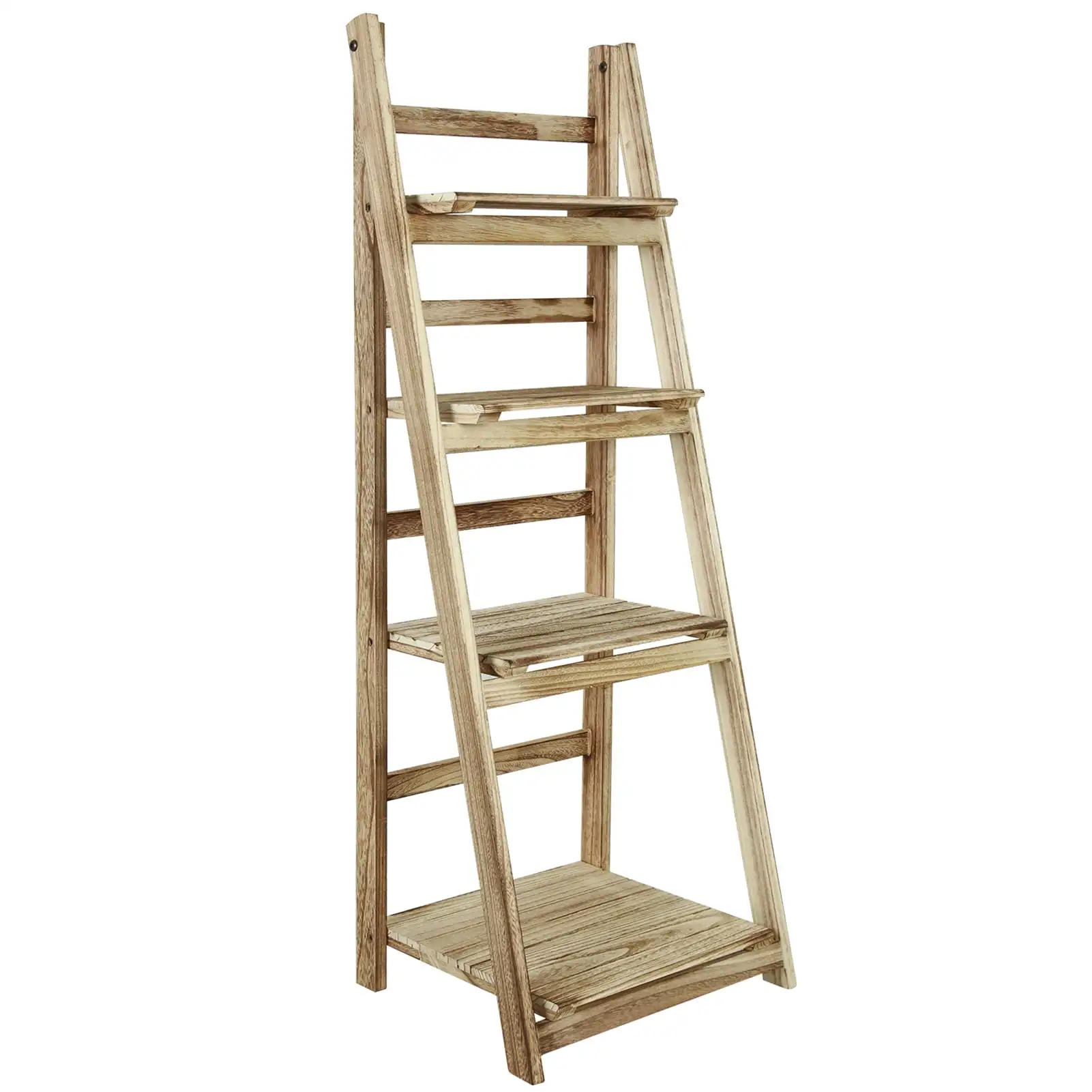 

Fionafurn Wooden 4-Tier Ladder Shelf Foldable Bookshelf Plant Stand Display Shelf, Lightbrown