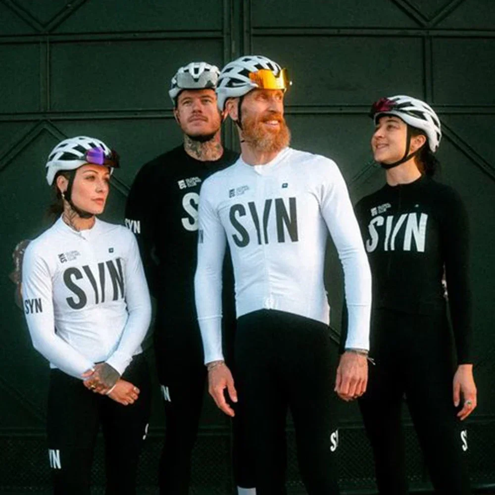 Image of 2026 Syn Herren Damen Fahrrad-Set Schwarz Weiß Unisex Winter Fleece Langarm-Radtrikot und Trägerhose (Fleece nicht enthalten)