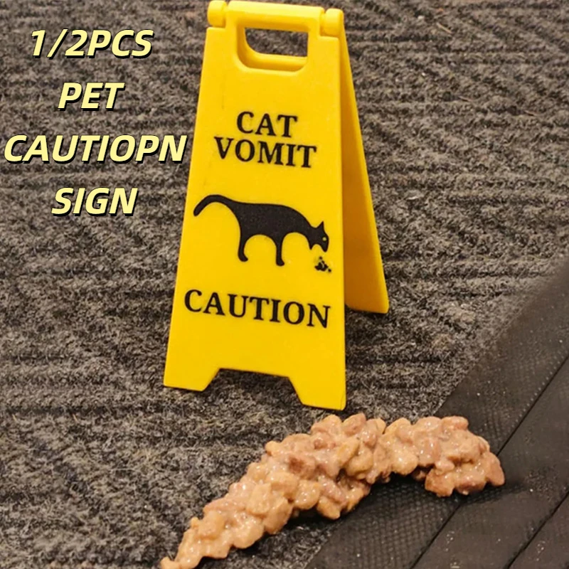 1/2 Pcs Mini Cat Vomit Signs Funny Cat Signs Decor Funny Cat Signs Decor Bright Yellow Gift Dog Vomit Sign Yard Signs 4 Inches