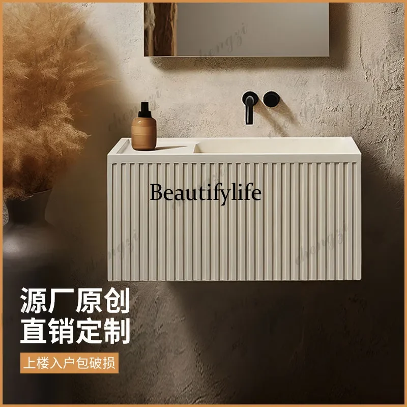 NQ52  wabi-sabi style with countertop rack, wash basin, toilet integrated wall-mounted face sink, custom bathroom cabinet