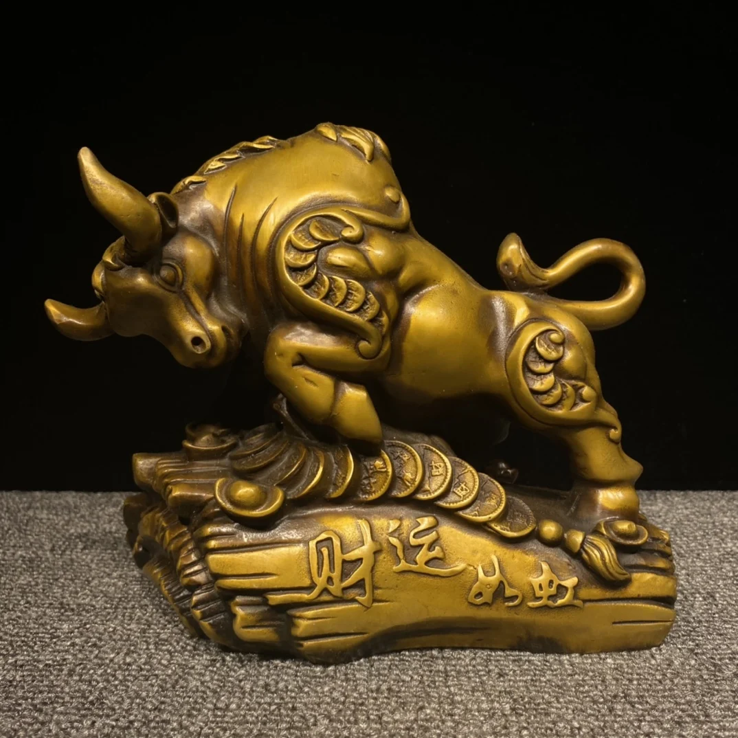 

Pure copper animal statue carefully carved brass money cow wealth craft home ornament statue