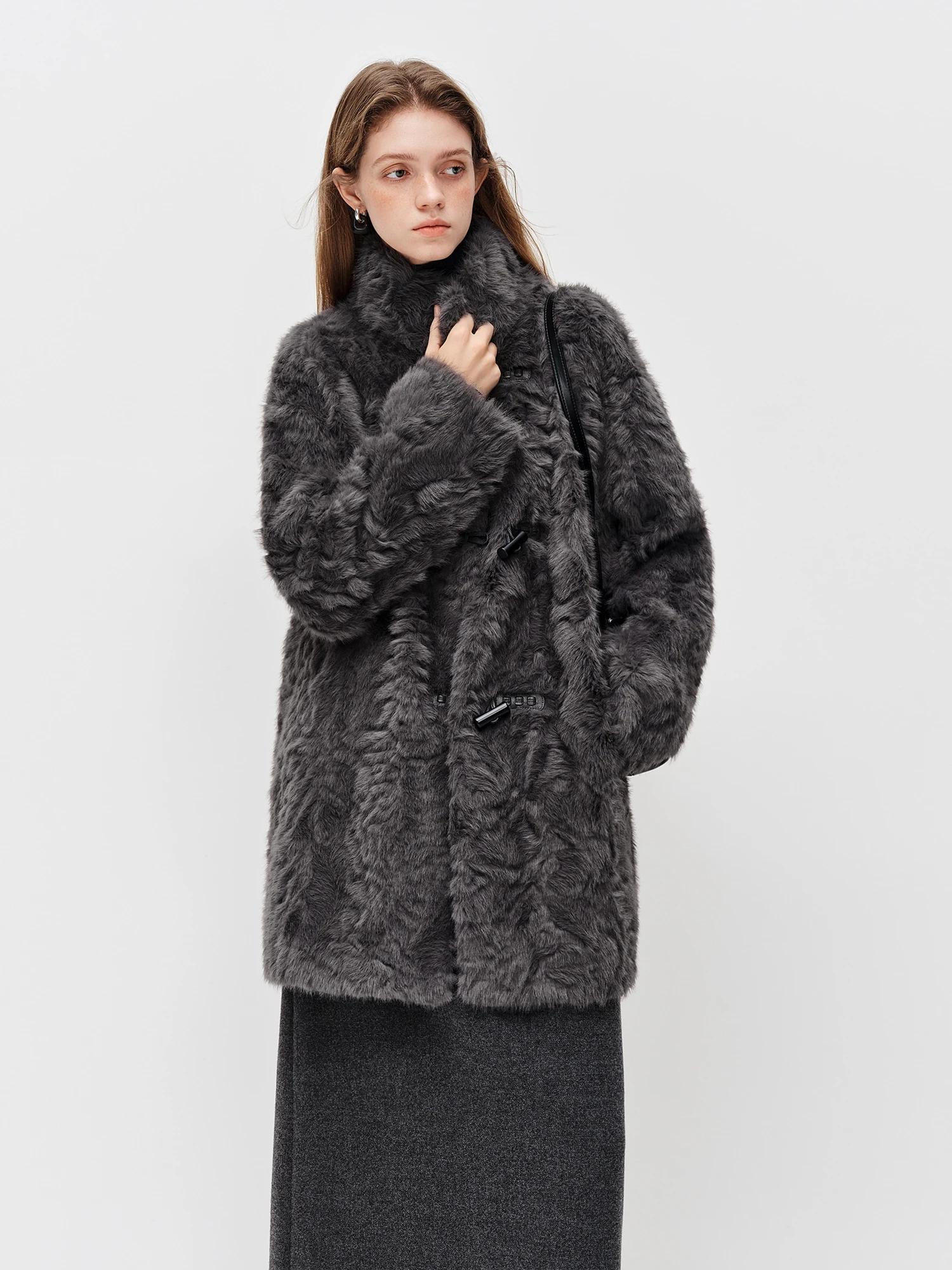 FSLE 2025 Autumn Winter Women's Preppy Short Faux Shearling Coat Horn Button Stand Collar Teddy Retro School Style Outerwear