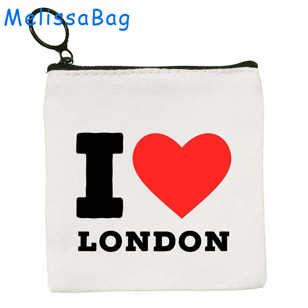 London England Bus Big Ben British Cute Gifts United Kingdom UK Love Heart Flag Canvas Coin Purse Key Card Case Bag Zipper Pouch