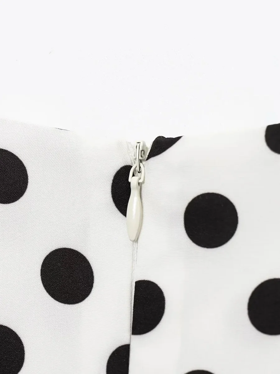 TWOTWINSTYLE ชุดเดรสพิมพ์ลายจุดย้อนยุคฝรั่งเศสสําหรับผู้หญิง O คอแขนกุดเอวสูง ​ ​ พับชุดพรหมหรูหราหญิงฤดูร้อน