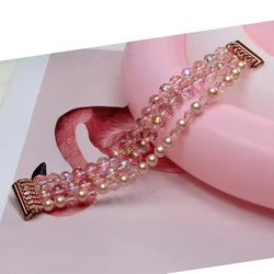 Jewelry Beaded Bracelet for Samsung Galaxy Fit 3 Band Women Dressy Strap SM-R390 Replacement Wristband Bling Crystal Pearl Beads