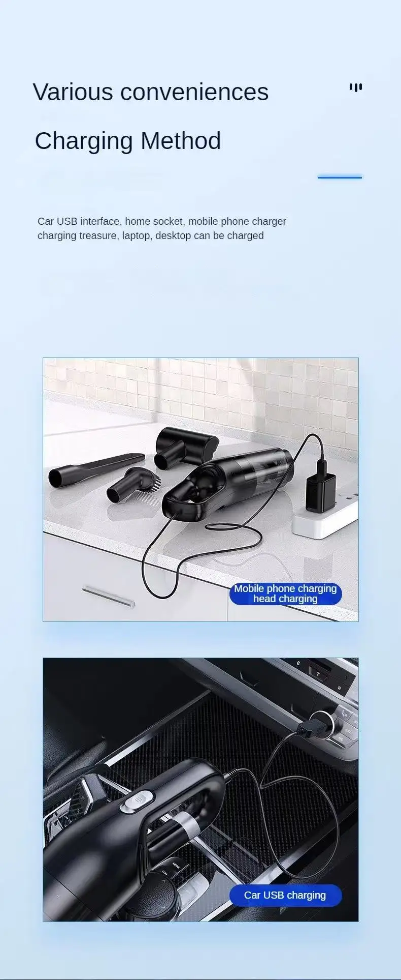 Handheld Home Vacuum Cleaner Rechargeable Portable Vacuum Cleaner Car Home Dual Purpose Wireless Dust Catcher Pet Hair 10000PA view 4