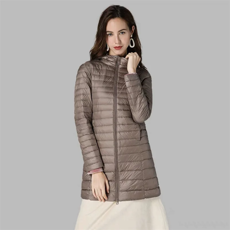 Chaqueta larga con capucha para mujer, abrigo fino de color puro, ropa de marca, abrigos ajustados básicos de moda, Otoño e Invierno
