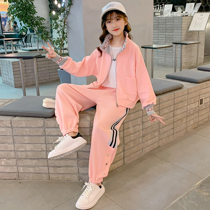 Spring Autumn Teen Girls Clothing Sets New Fashion Zipper Sweatshirt + Pants 2Pcs Sports Suit Kids Tracksuit 5 6 8 10 12 14 Year