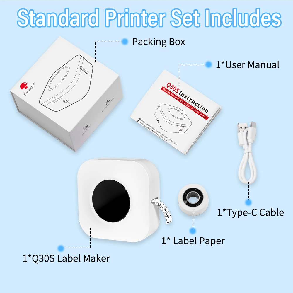 Phomemo Q30 Q30S D30 Smart Portable Label Printer Mini Pocket Thermal Sticker Maker Self-adhesive Label Printer for Office Home