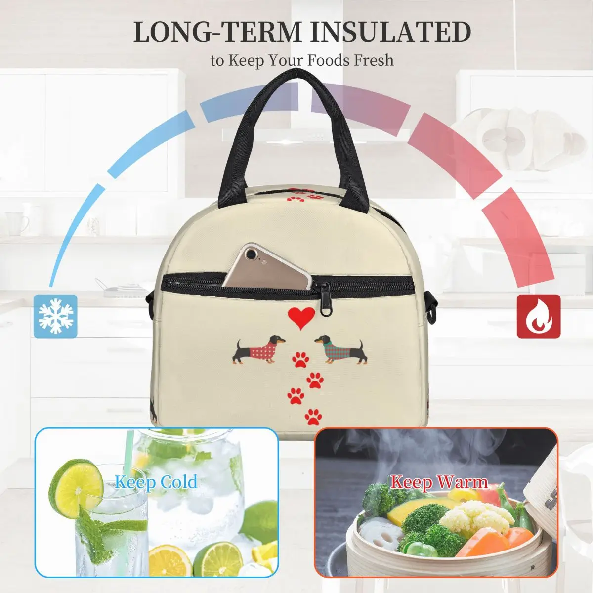 Dachshund, Dackel Dogs Lunch Bags Insulated Bento Box Leakproof Lunch Tote Picnic Bags Thermal Bag for Woman Student