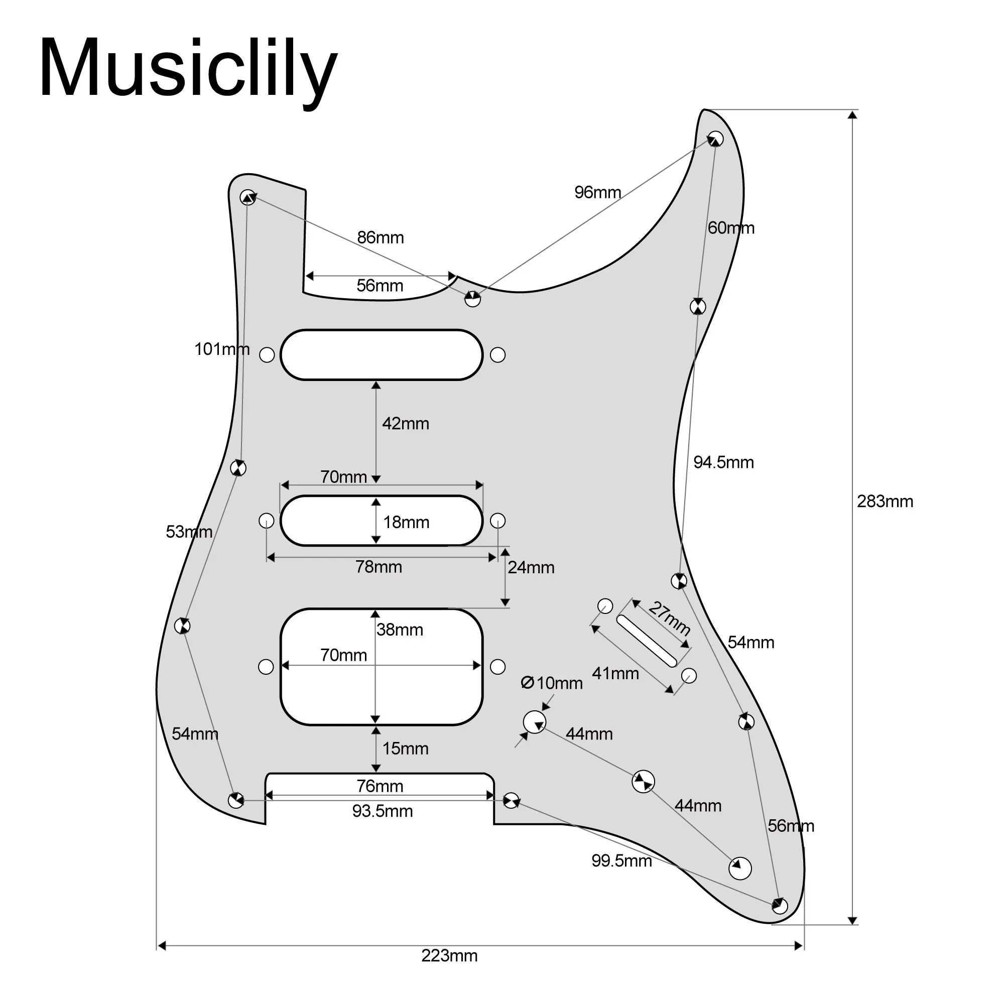 Musilily Pro 11-dołkowy okrągły narożnik HSS Guitar ST Pickguard dla USA/Mexican ST 2-screw Humbucking Open Pickup