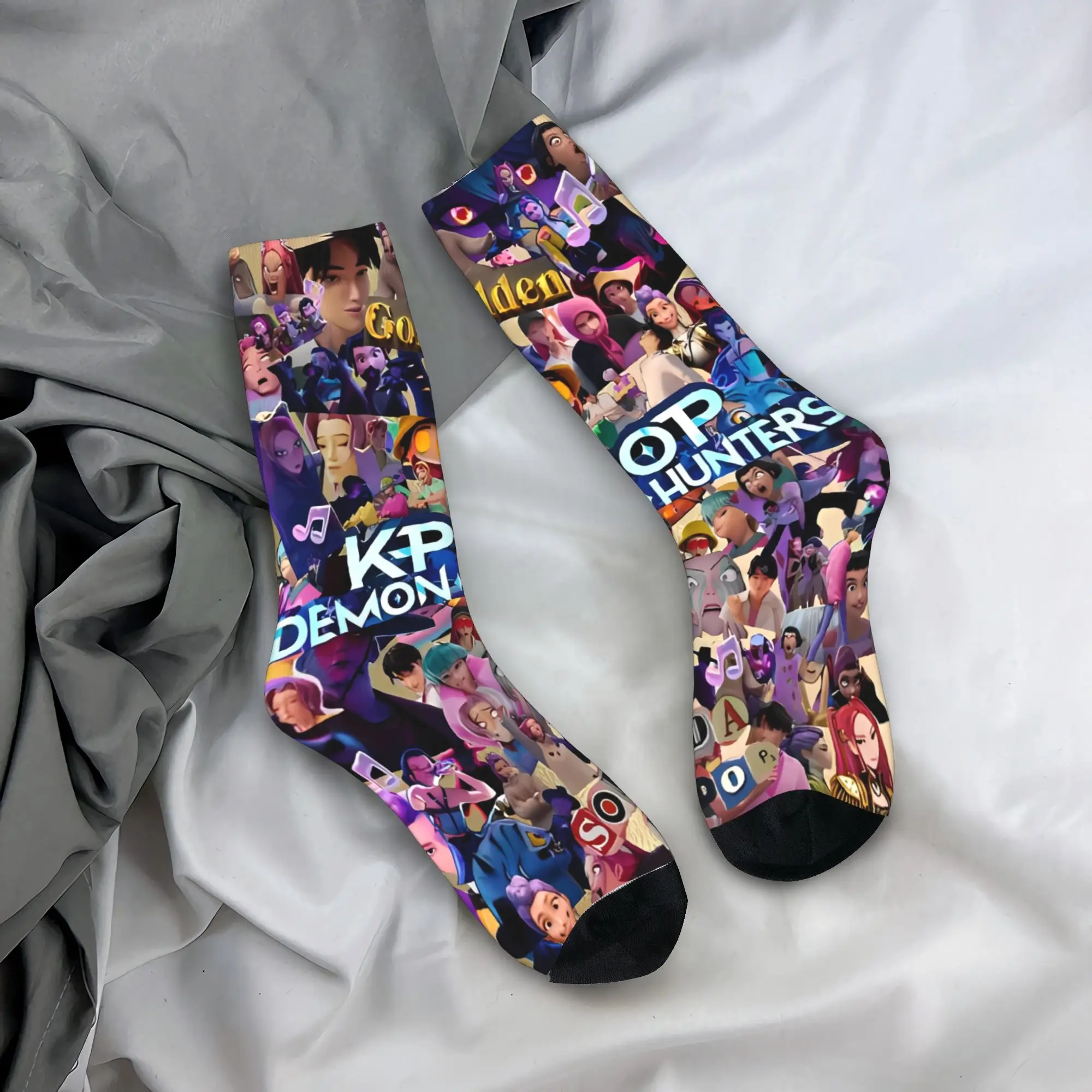 KPop Demon Hunters 스타킹 프린트 캐주얼 양말 가을 미끄럼 방지 양말 여성 남성 러닝 소프트 통기성 양말