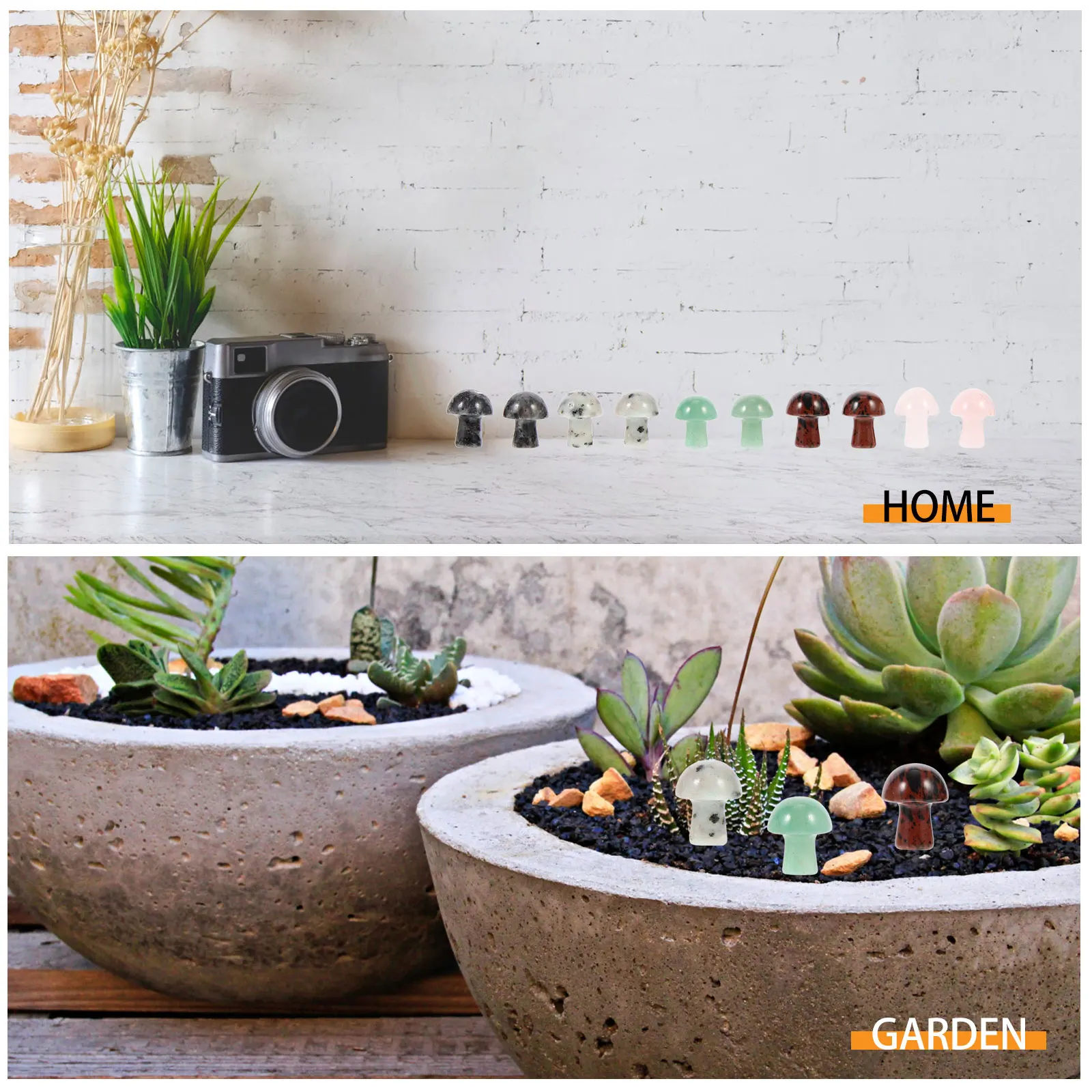 

10 Pcs Home Decor Crystal Decorative Ornaments Garden Mushrooms Decoration Natural Simulation Miniature Statue