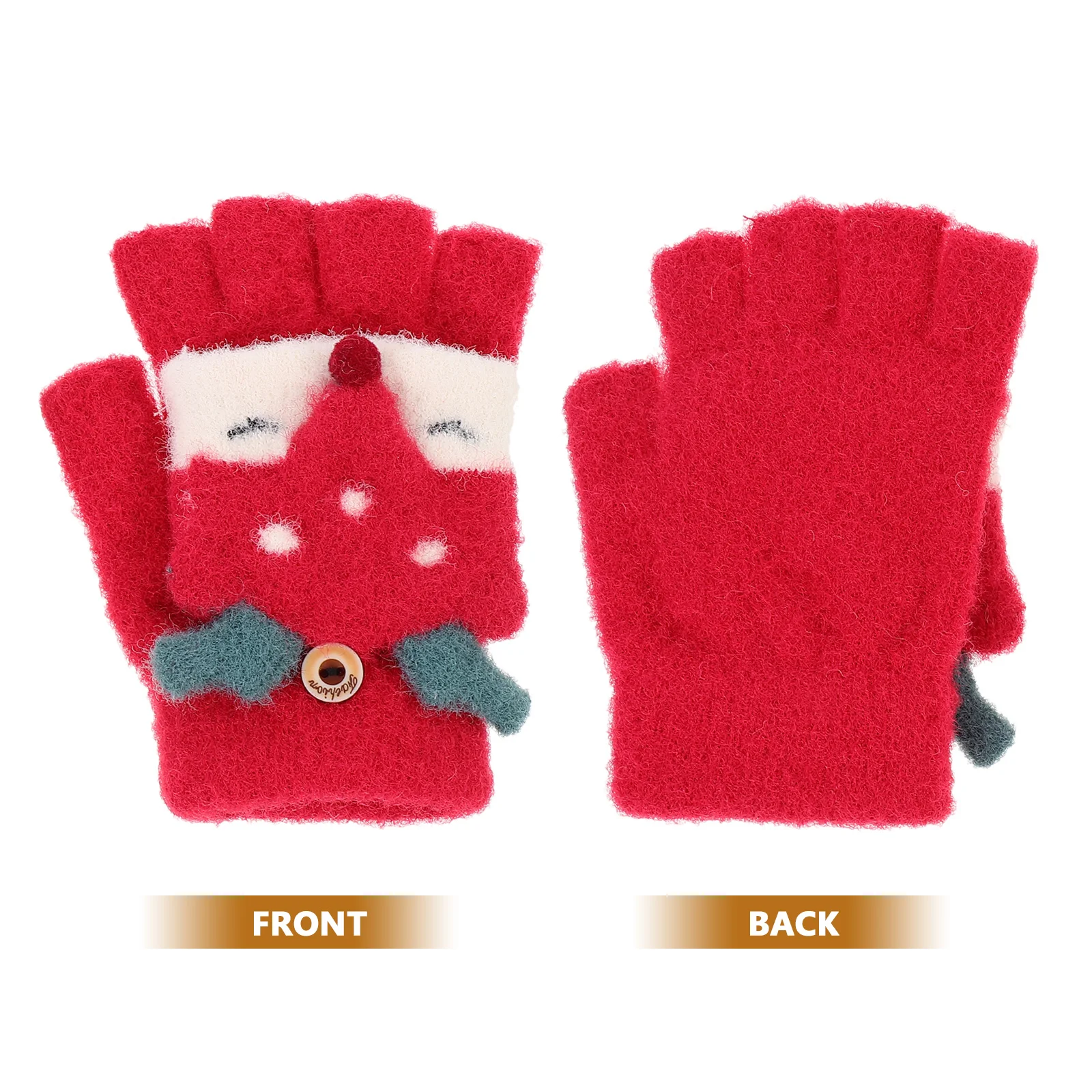 

Warm Winter Gloves for Kids Children Lovely Knitted Mittens Cartoon Fox Fingerless Flip friendly Soft Textured