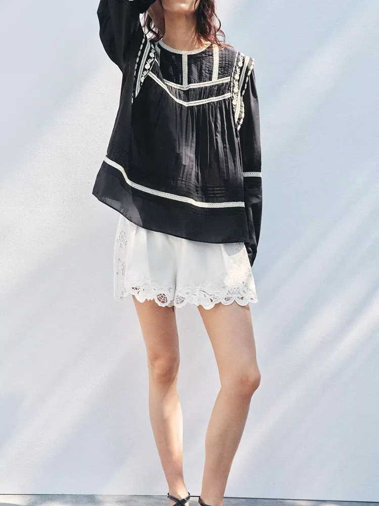 

Spring New Arrival Women's Faionable Versatile round Ne Long Sve Embroidered irt Commute Sle Color Crew Ne