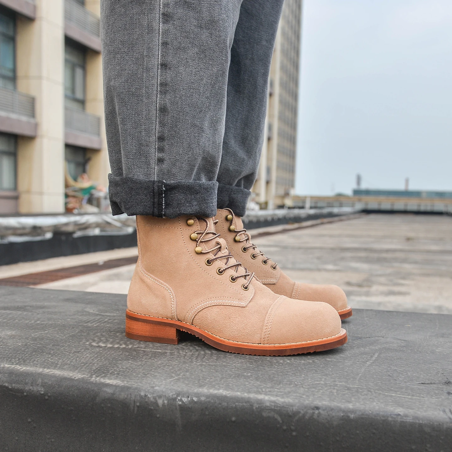 Retro American Style High-Top  Boots Workwear Men's Boots Paratrooper Boots Trendy Large Size Casual Boots