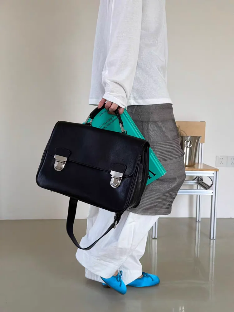 GENGWO Black Fashion Unique Genuine Leather Women Tote Bag\Handbag Simple Casual Real Leather Lady Shoulder Crossbody Bag