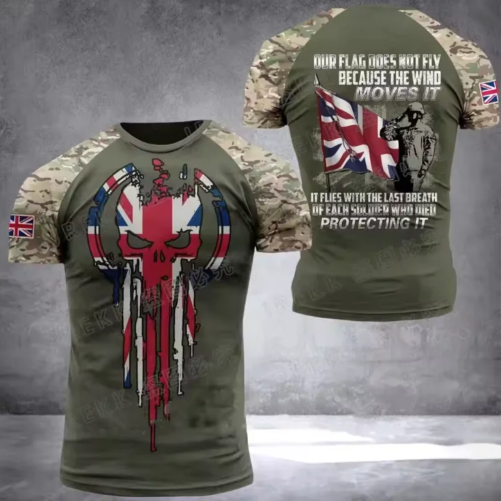 2026 Summer Men's Camouflage T-shirt, British Army Veteran Soldier 3D Print, Outdoor Field Style Premium Casual Short Sleeve Top