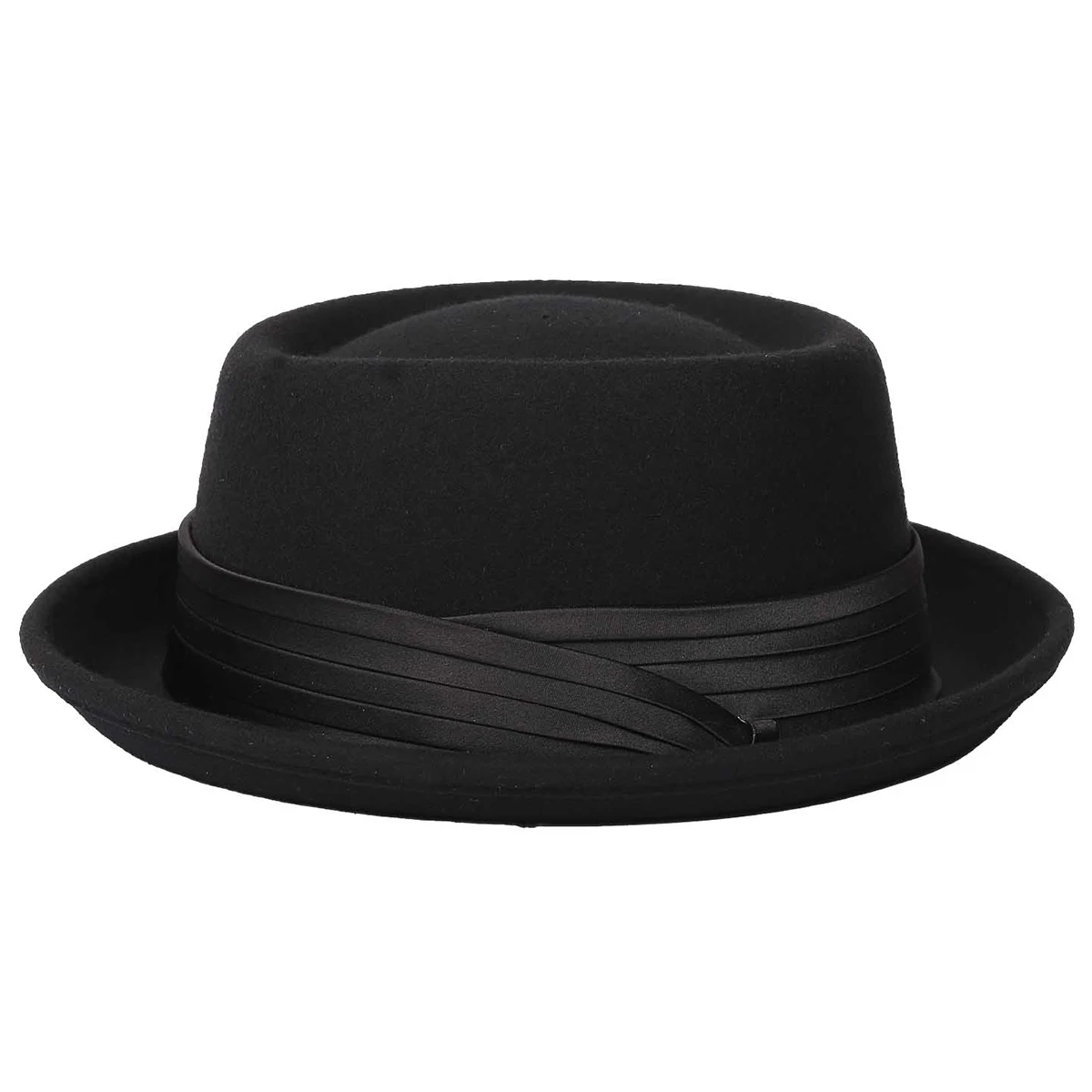 Men\'s Women Crushable Pork Pie Fedora Hats Wide Brim 100% Wool Felt Porkpie Hats Church Jazz Ribbon