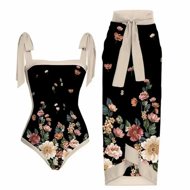 

One Piece Swimsuit Bikini with Skirt Swimwear Summer Women Bowknot Cover Up 2026 New Luxury Elegant Brazilian Beach Bathing Suit
