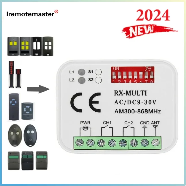 

Для Hormann 868 МГц RX-MULTI контроллер приемника AC/DC 9 В-30 В 2CH Mastercode MV12 433 МГц ворота пульт дистанционного управления приемник переключатель