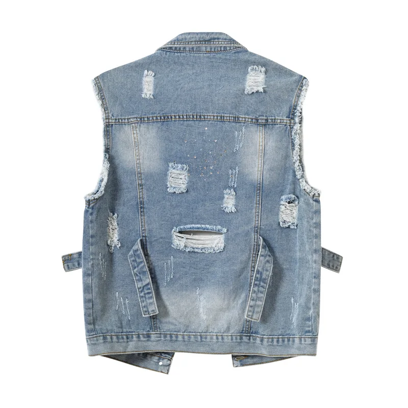 Korean Version Loose Denim Waistcoats. New Fashionable Washed Ripped Casual Sleeveless Waistcoats for Women in Spring and Autumn