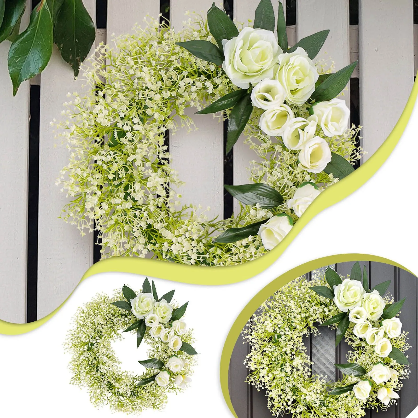 

White Rose Garland Wedding Scene Decoration Outdoor Courtyard Hanging Ornament Farmhouse Door Garland Decor Party Supplies 2024