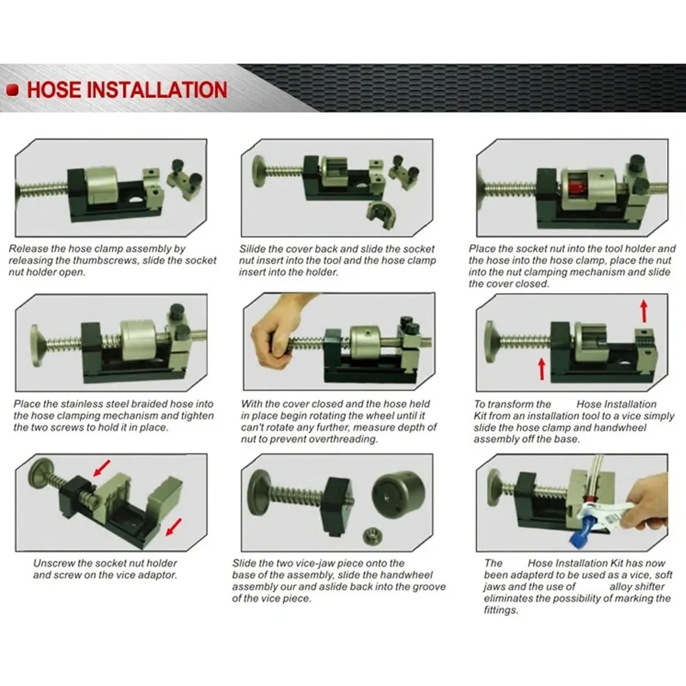 Hose Fittings Installation Tool Kit For Assembling AN4 AN6 AN8 AN10 AN12 Connectors & Stainless Braided Hose Fuel Cooling System