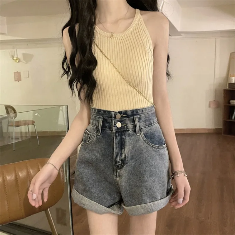 Tanks Women Solid 5 Colors All-match Summer Basics Popular Elegant Korean Style Daily Charming Simple Sweet Students Personality