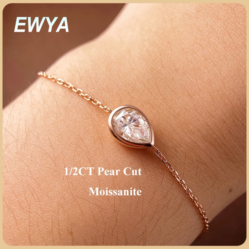 

EWYA 1/2CT комплект ободок груша овальная огранка маркиза пасьянс муассанит звено браслет женский S925 серебряный бриллиант свадебная цепочка на запястье подарок