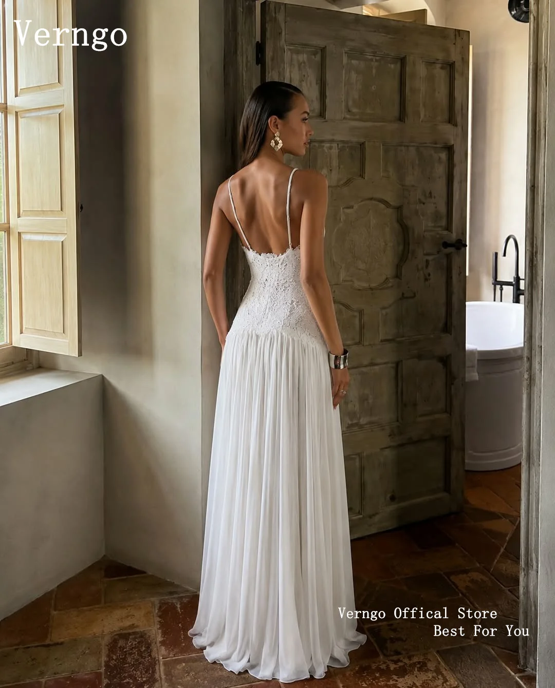 Verngo lvory Exquisite Lace Tassels Wedding Dress Halter Pleated Bride Gownvestidos de noche After Party Gown 2027Customized