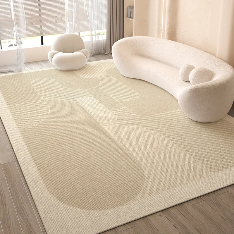 VIKAMA Beige Abstract Rounded Shape Diagonal Line Rug Soft Flannel Non Slip Washable Carpet for Living Room Bedroom Modern