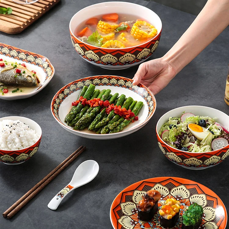 Handmade Pottery Stoneware Ceramic Porcelain Morocan Style Dinnerware Set 16pc Fine China Colorful Dinnerware Set Dinner Set