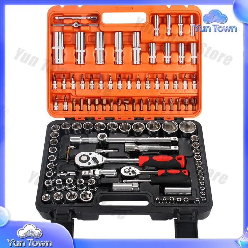 108-Piece Set Wholesale 1/2 1/4 Inch Sleeve Chrome Vanadium Steel Large Flywheel Ratchet Wrench Set for Mechanical Repair