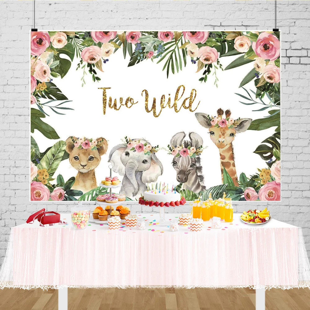 Фон для фотосъемки с изображением диких двух праздников, украшение для дня рождения для девочек 2 года, животные в джунглях