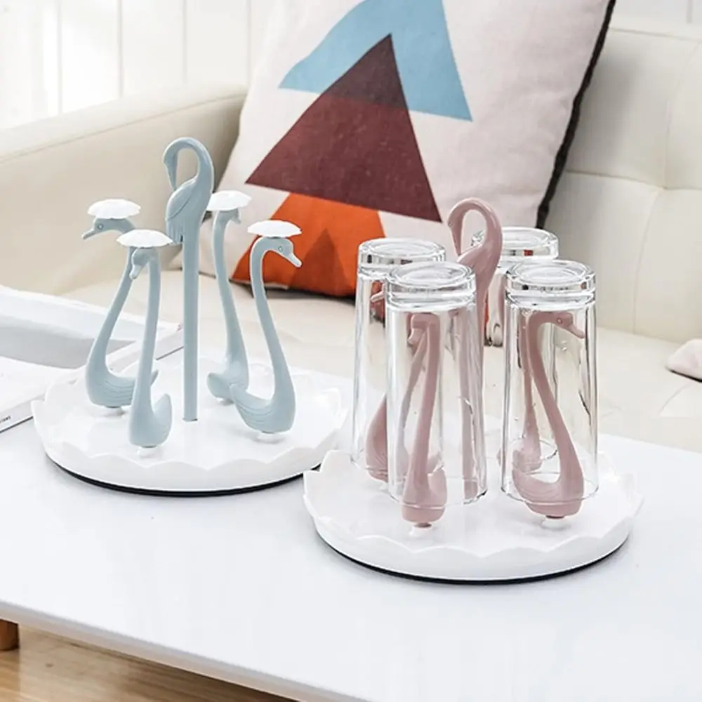 

Creative Rotatable Cup Holder 4/6 Heads Swan Shaped Cup Storage Holder Center Handle Plastic Cup Support Frame