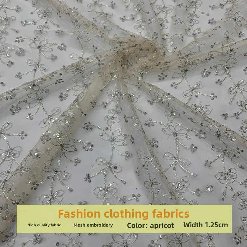 

Mesh Butterfly Bead Sequin Embroidered Fabric for Childrens Clothing Performance Costume Cloth Diy Per Yard Sewing Material
