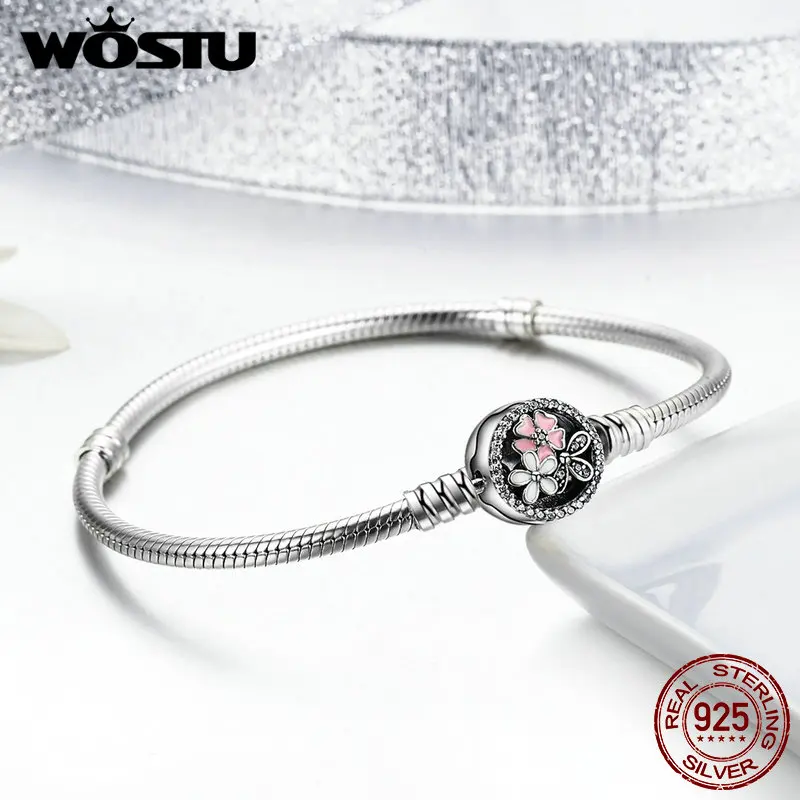 WOSTU 100% 925 Sterling Silver Poetic Blooms Bracelet & Bangles For Women Fit DIY Charms Beads Original Jewelry Gift FBS919