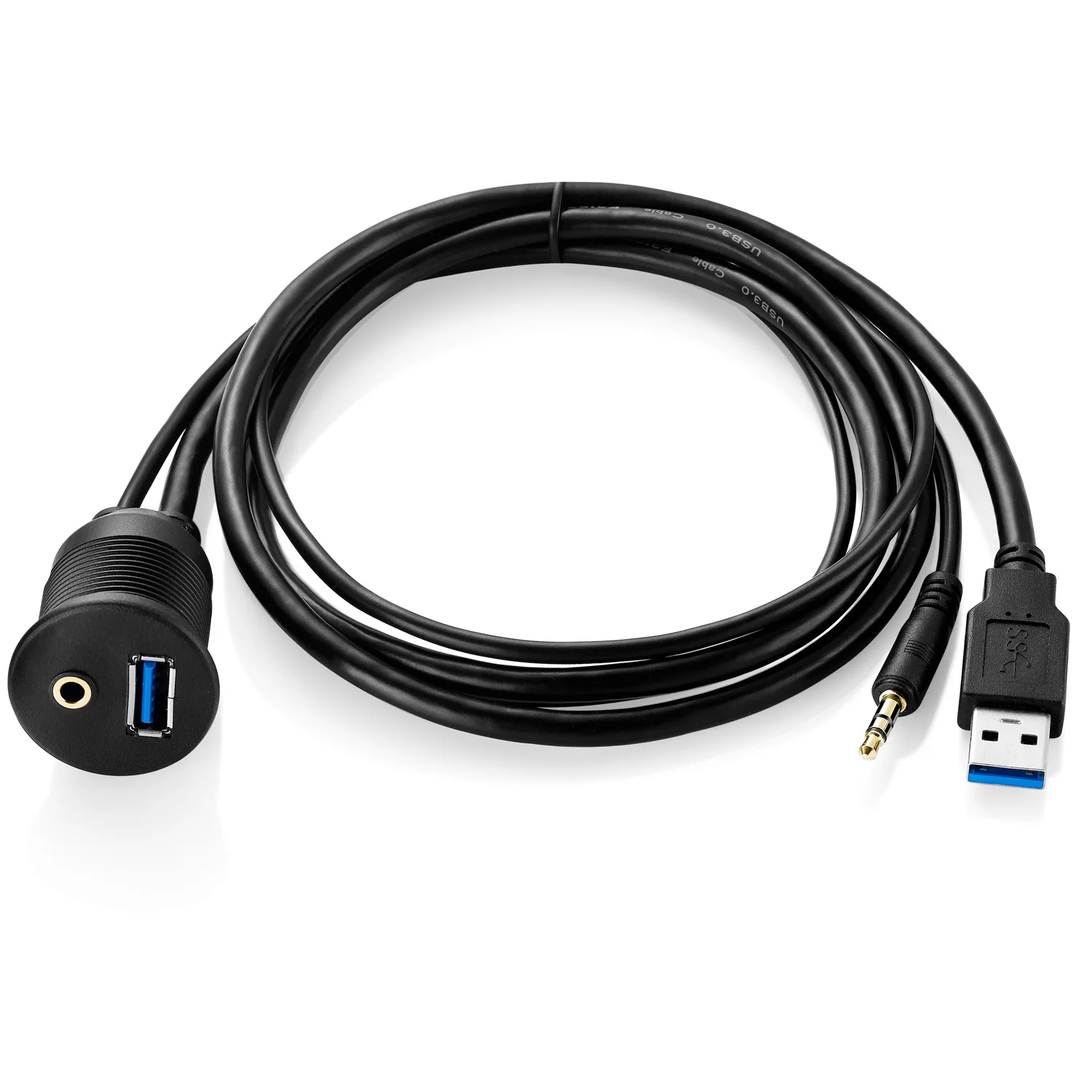 Bochara Flush Mount Panel USB 3.0 USB 2.0+3.5mm Extension Cable Male to Female Dashboard For Car Motorcycle 1m 2m