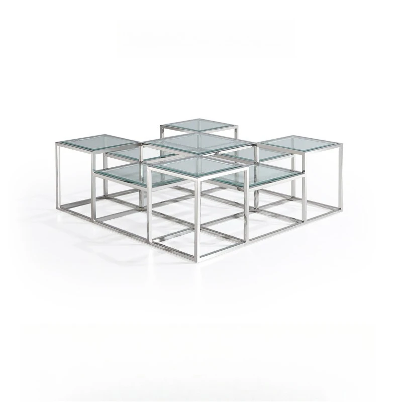 #stainless steel rectangular tempered glass coffee table restaurant light luxury high-end design
