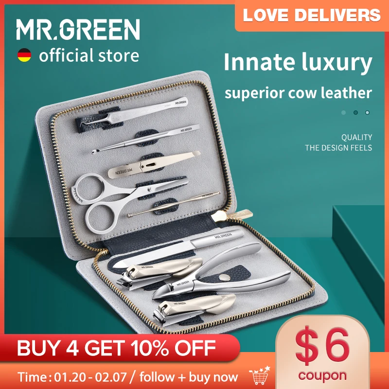 MR.GREEN Innate Luxury Manicure Set Surgical Grade Scissors Stainless nail clipper Kit full grain cow leather package Pedicure