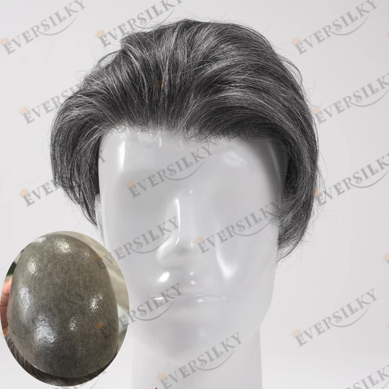 

130Density #1B30 Natural Hairline Men's Human Hair Toupee 6inch Long Ultra 0.06mm Skin Base Male Wigs Durable Hairpieces System