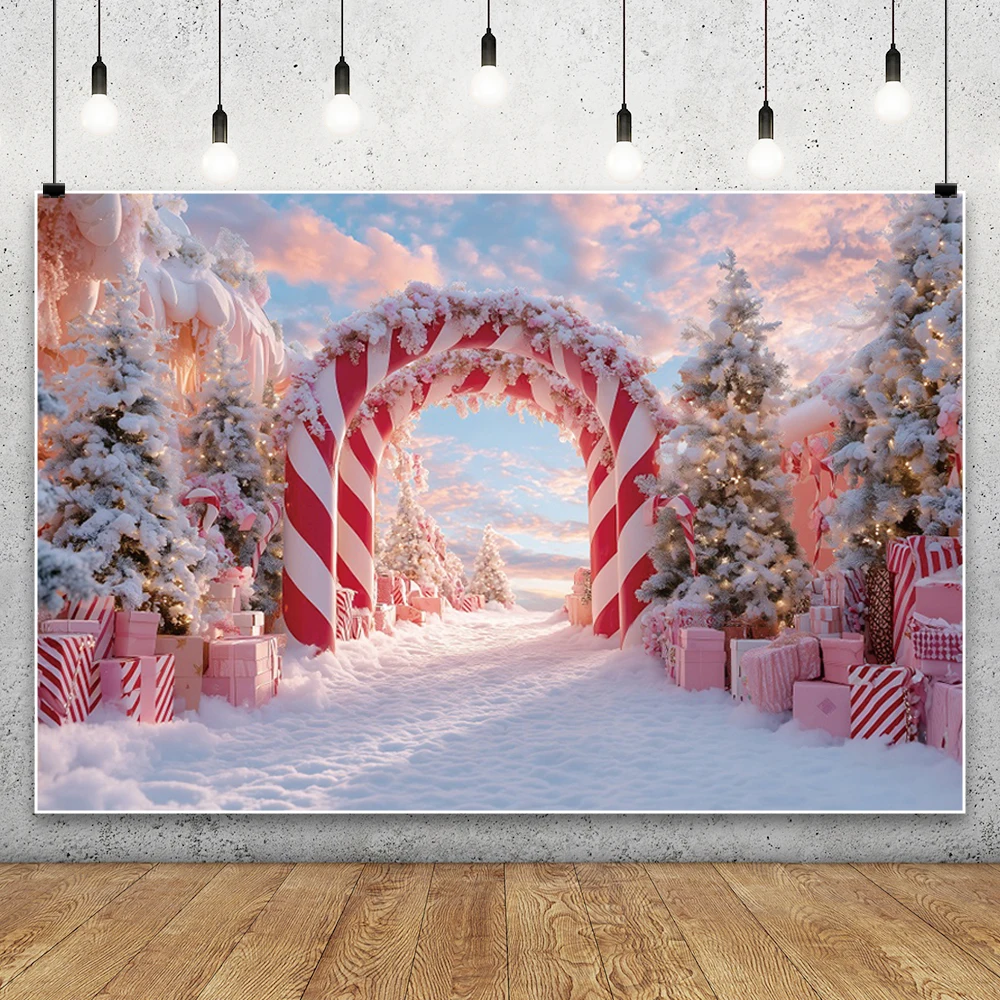 Зимний Рождественский фон для фотосъемки, арка, дверь, рождественская елка, подарки, домашний декор для вечеринки, детский портретный фотографический фон, реквизит